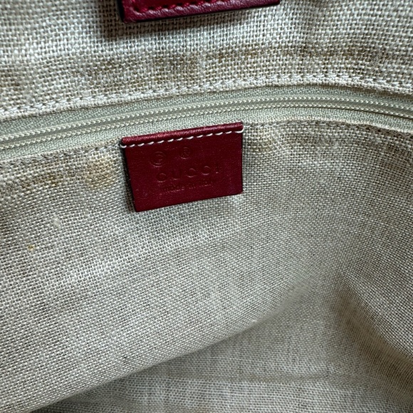Auth Gucci Large Red Microguccisima Monogram Embossed Leather Joy Tote Bag Ex+ - Picture 13 of 16